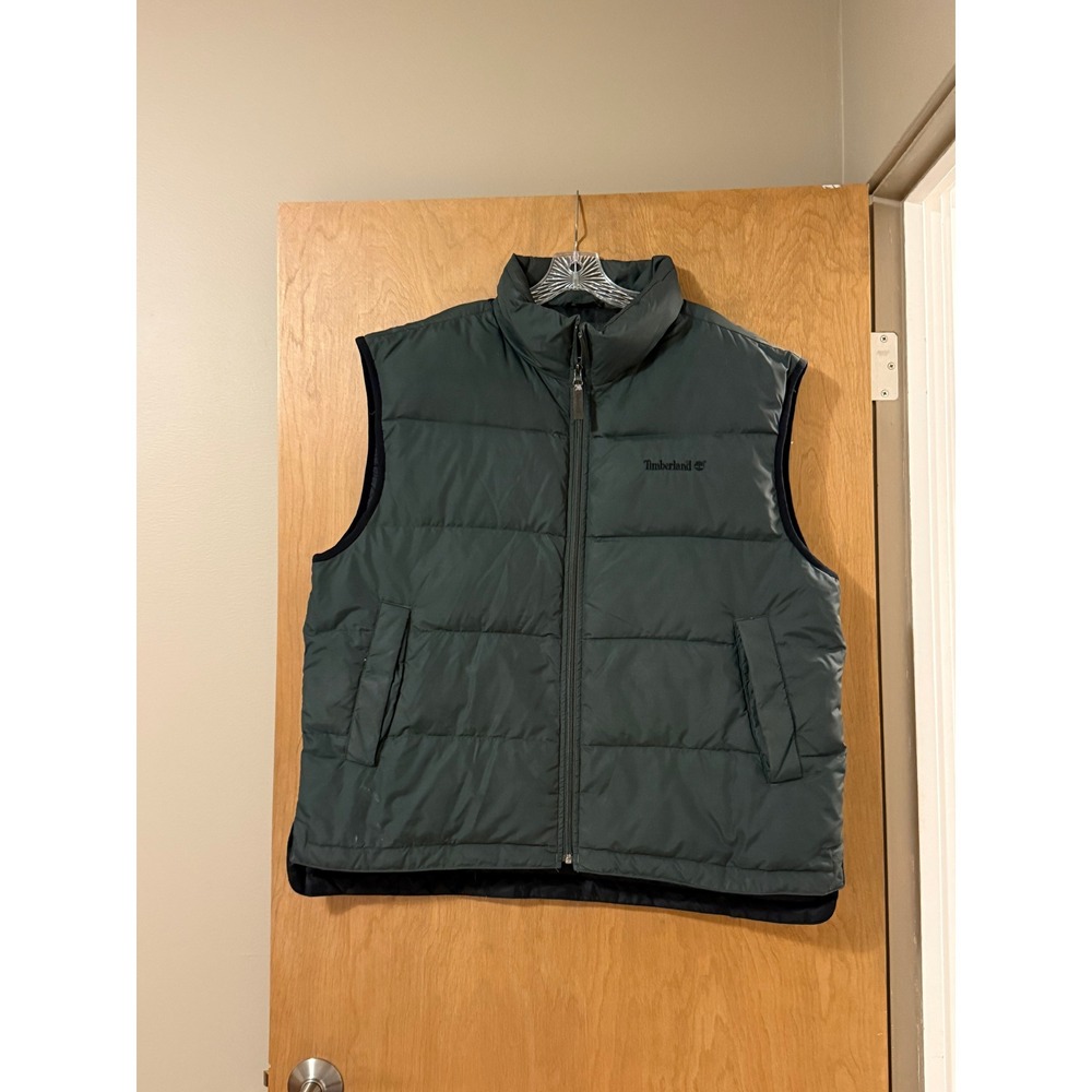 Timberland Weathergear Mens XL Green Down Puffer Vest Full Zip Sleeveless Jacket